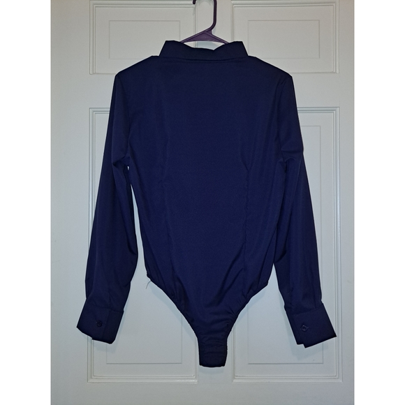 Navy blue button up long sleeve collared bodysuit size Small - Picture 2 of 9